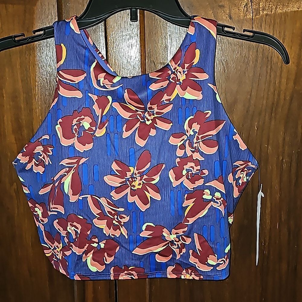 Athleta Concious Crop Printed Top, Size Large D-DD, Multi Tropical Colo…